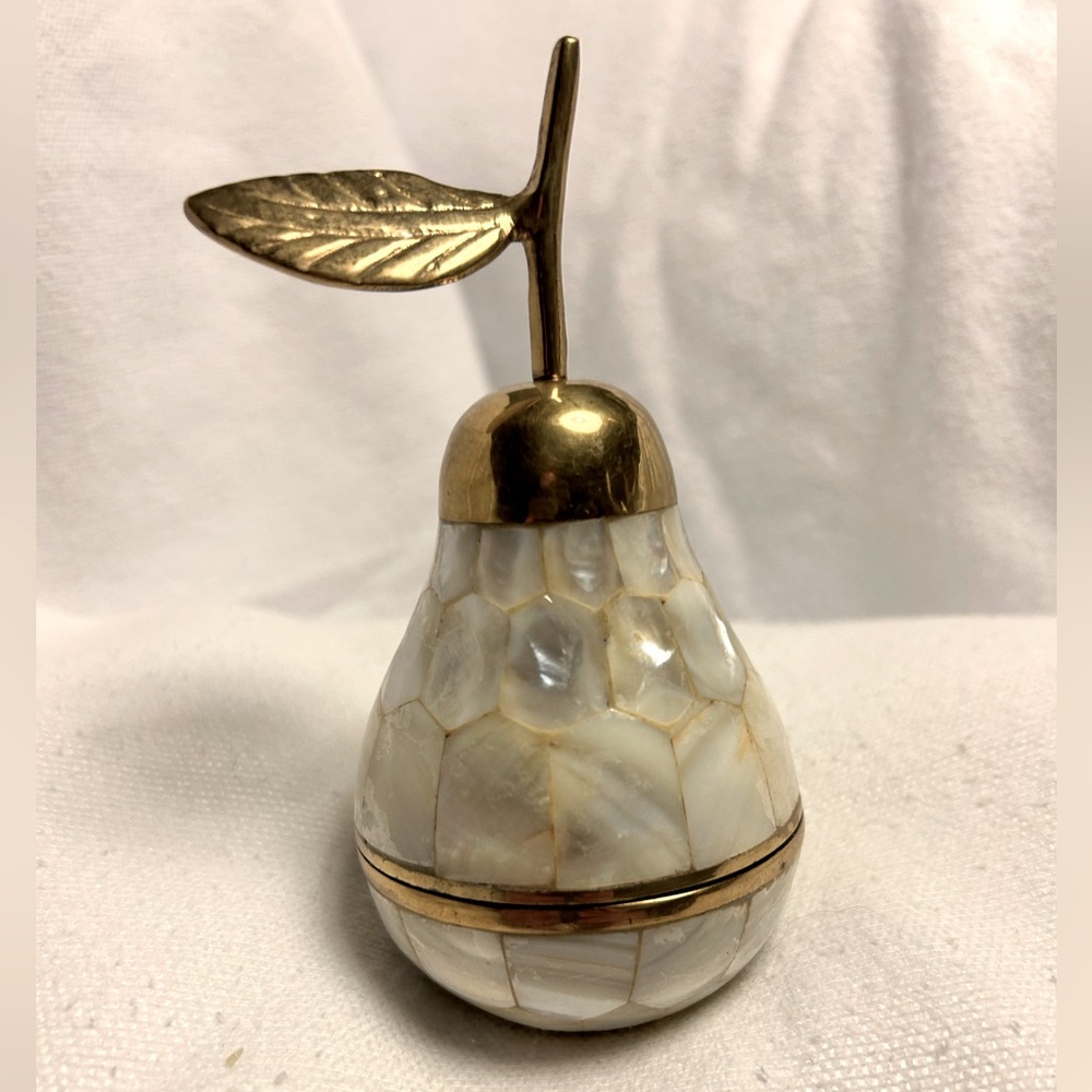 Bombay company pear shaped brass with mother of pearl inlay trinket box